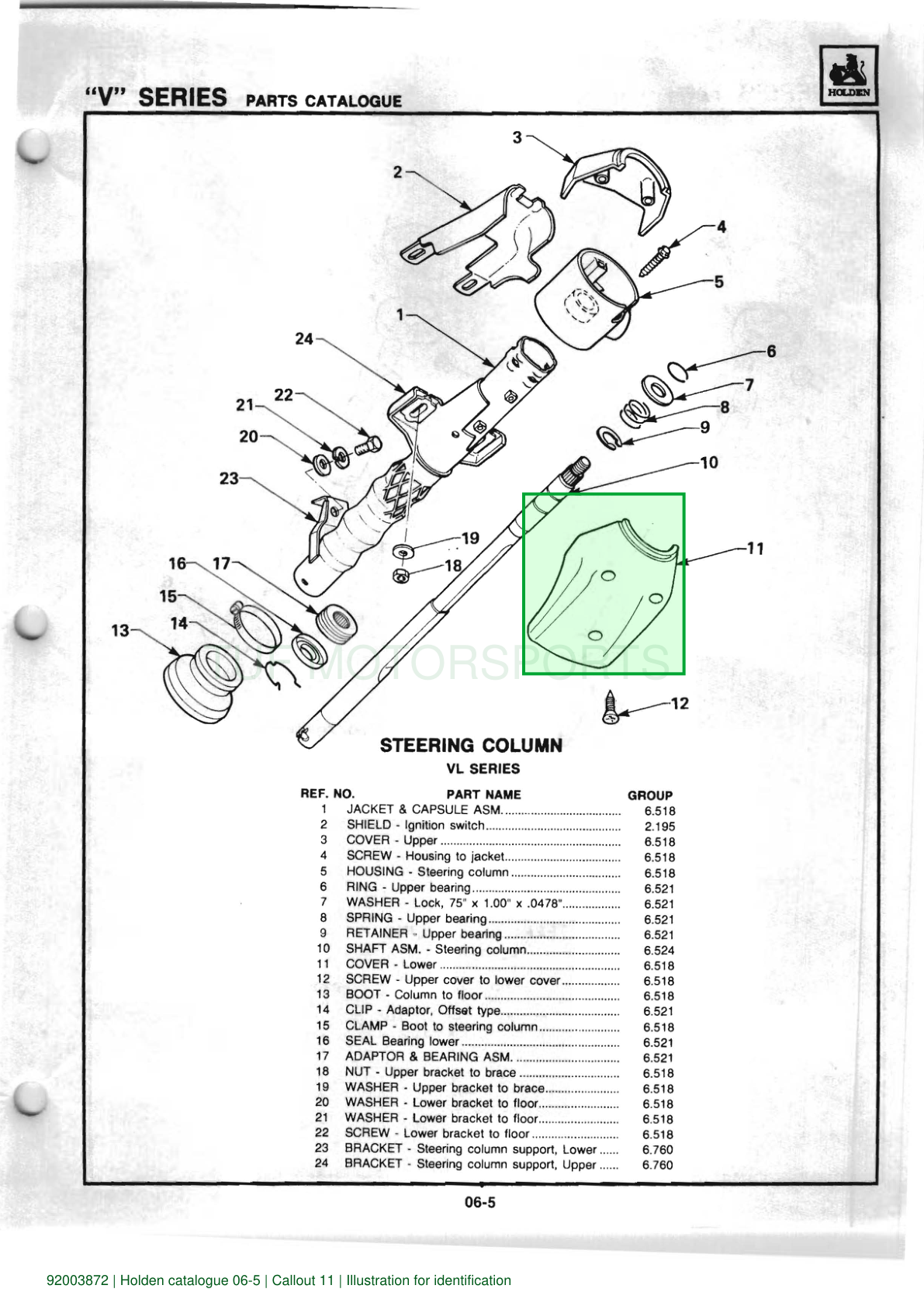 Holden parts catalogue: 92003872, correct component highlighted, TUF Motorsports watermark. Illustration for identification.