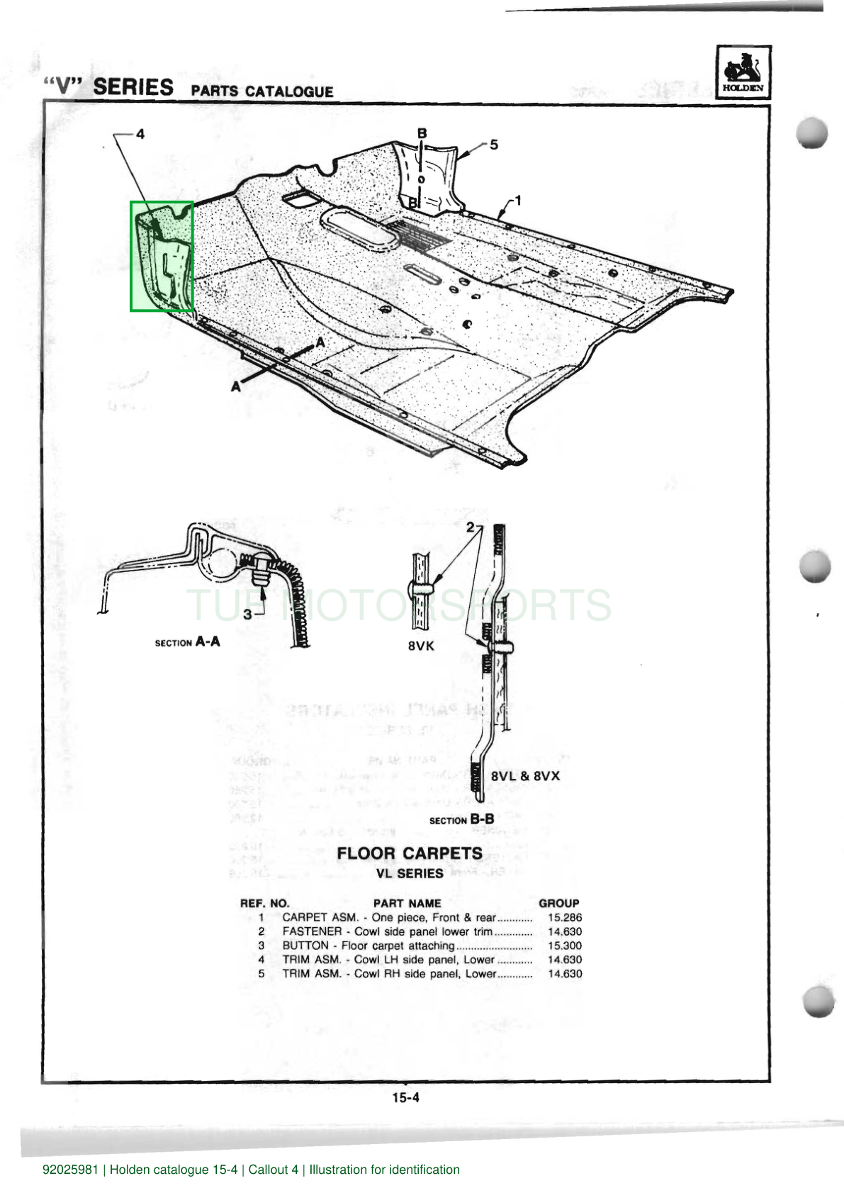 Holden parts catalogue: 92025981, correct component highlighted, TUF Motorsports watermark. Illustration for identification.
