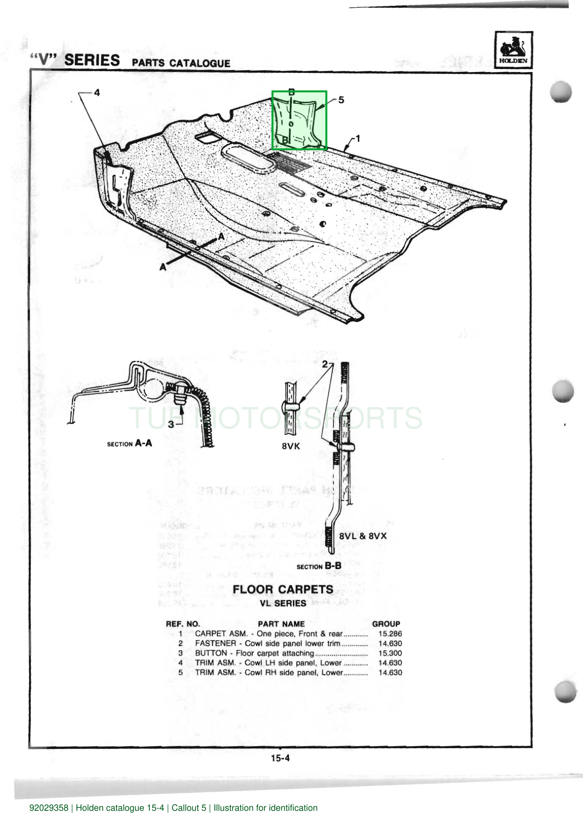 Holden parts catalogue: 92029358, correct component highlighted, TUF Motorsports watermark. Illustration for identification.