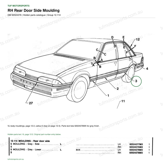 VL Commodore RH Rear Door Side Moulding – GM 92024376