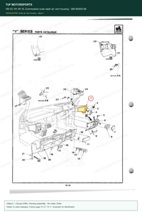 VB VC VH VK VL Commodore outer dash air vent housing – GM 92003126 — Holden VL parts catalogue, page 10-10 / 10-11, callout 1 — part highlighted in yellow