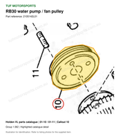 VL RB30 water pump / fan pulley, Holden catalogue 01-10 / 01-11, callout 10 highlighted with TUF Motorsports watermark
