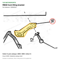 VL RB30 front lifting bracket, Holden catalogue 00M-8 / 00M-9, callout 16 highlighted with TUF Motorsports watermark