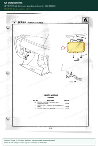 VB VC VH VK VL Commodore glovebox vanity mirror – GM 92004661 — Holden VL parts catalogue, page 10-5, callout 1 — part highlighted in yellow
